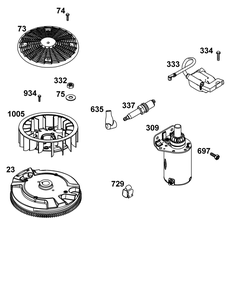 Flywheel, Ignition, And Starter Group Diagram and Parts List for 44S977-0050-G1 400000 - 699999 Briggs and Stratton Engine
